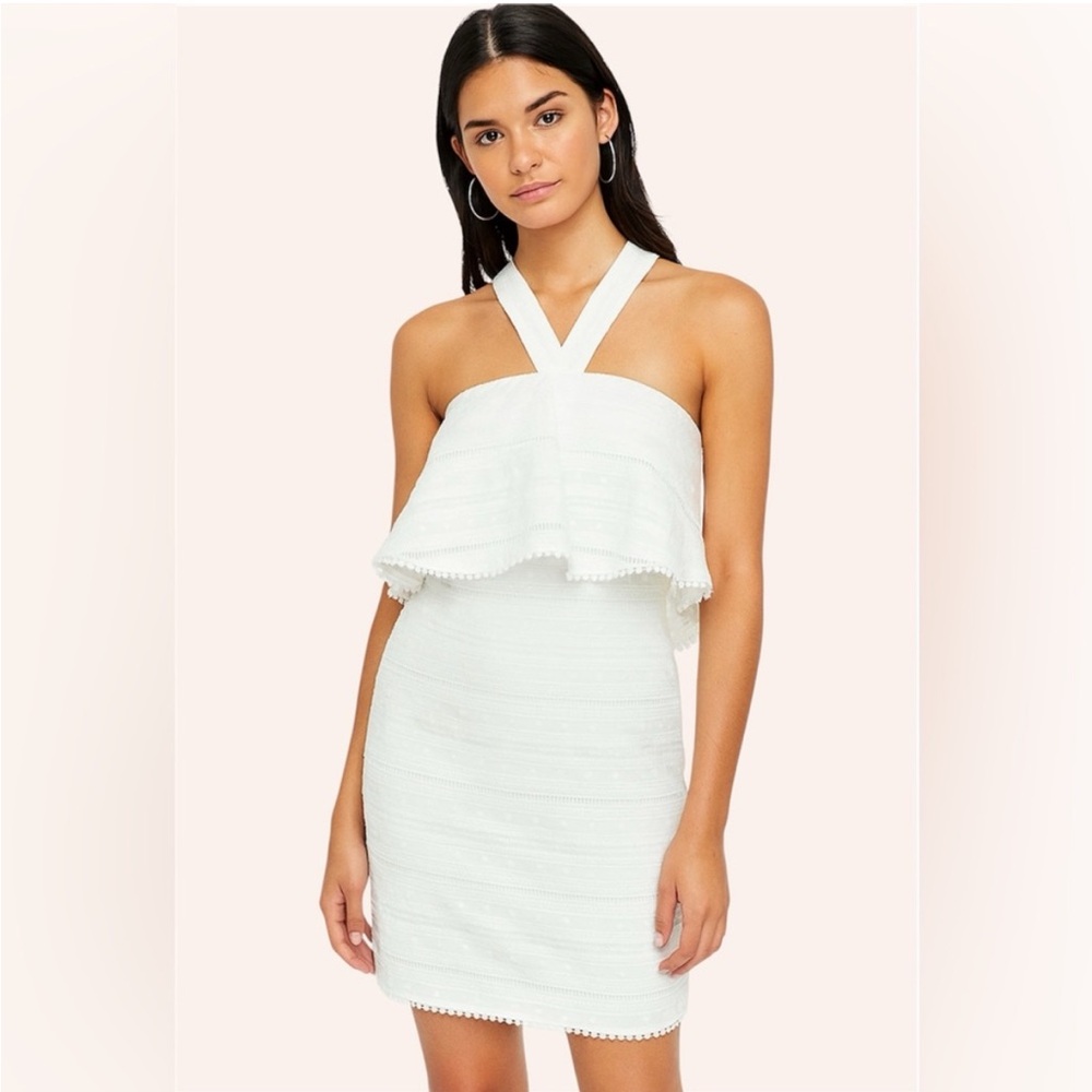 Foxiedox white halter top lace off the shoulder mini dress eyelet ruffle summer